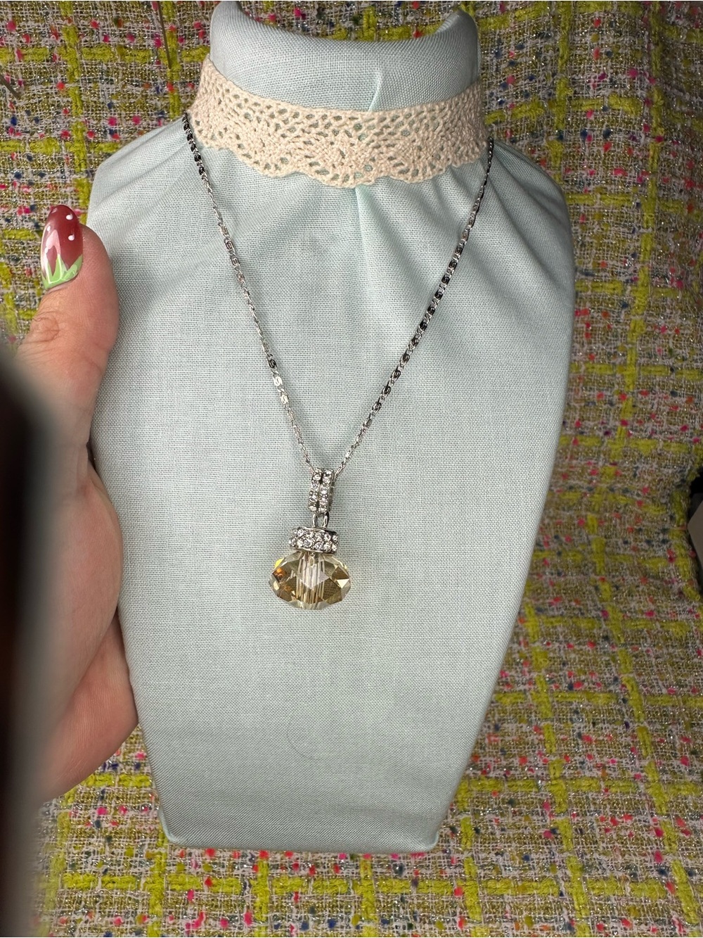 Crystal Pendant Necklace with Champagne Faceted Stone